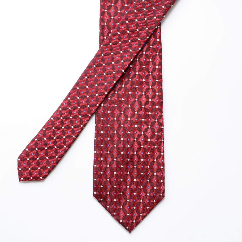 [Michiko London] Brand Men's Tie, 100% Silk, Jacquard Weave, Dot and Small Floral Pattern A, Wine