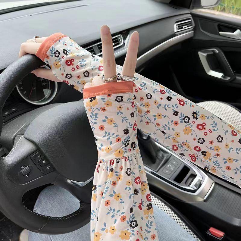 Women Girls Summer Ice Silk Sunscreen Sleeves Sun Protection Arm Covers Outdoor Cycling Driving Cool Anti-Uv Arm Sleeves