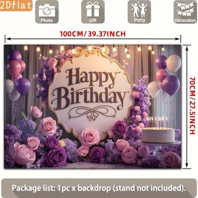 2D Purple Pink Floral Birthday Photography Backdrop Party Decoration Background Cloth