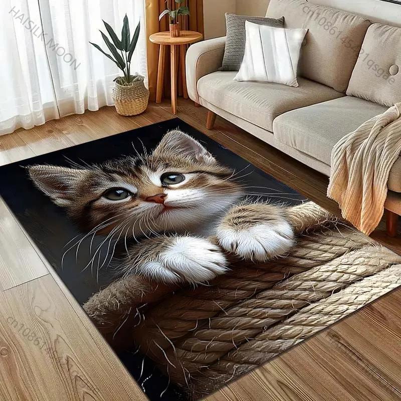 Alfombras con Patrón de Gatito Lindo 3D para Dormitorio, Sala de Estar, Sofá, Estudio, Yoga, Alfombra Antideslizante, Tamaños Múltiples Opcionales, Envío al Día Siguiente