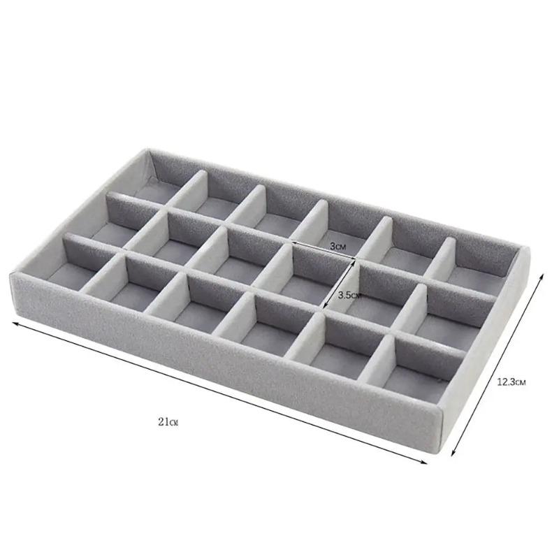 Plyšový organizér na šperky, odnímatelný tác, náušnice, náušnice, prsteny, náhrdelníky, úložný tác, zásuvka, přihrádkový tác