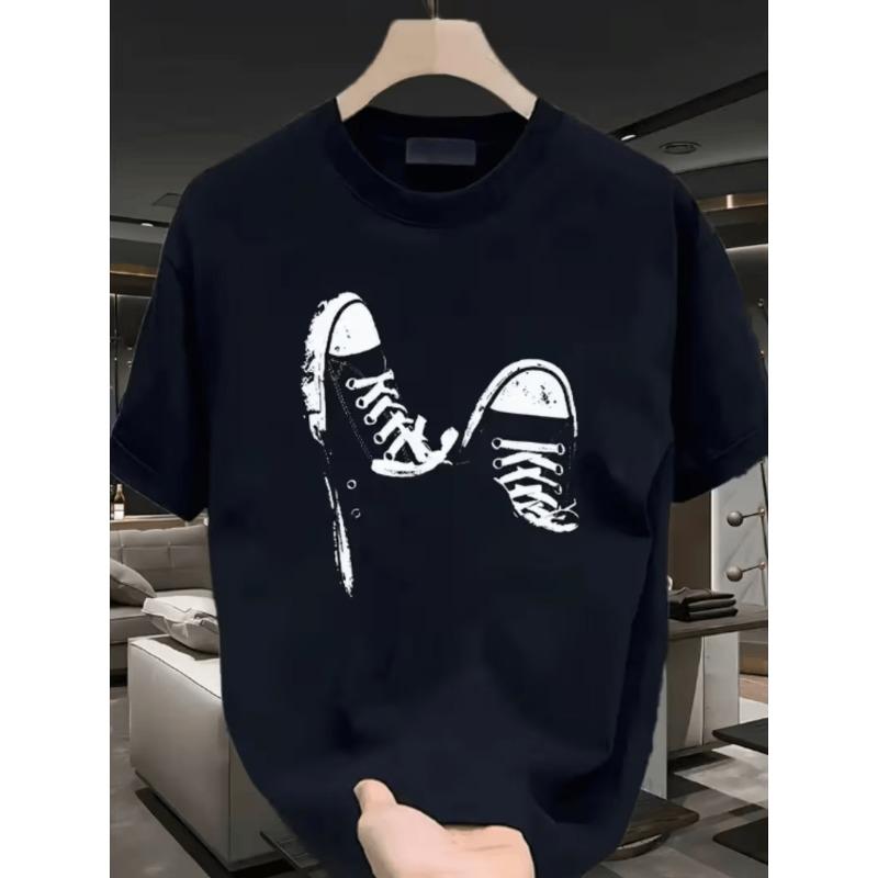

European sizes Men S Casual Short Sleeve T-Shirt | Summer Breathable Crew Neck with Trendy Shoe Print, Machine Washable, Regular Fit for Casual Wear 4XL чорний