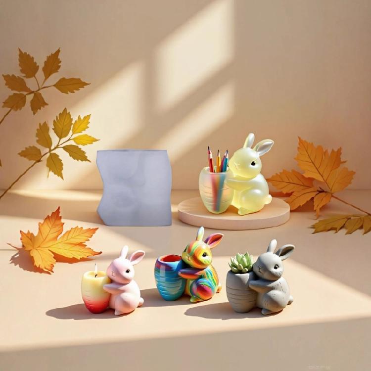 Reusable Silicone Carrot Planter Mold With Rabbit Theme DIY Resin Casting Craft Tool Decorative Tray Making Supplies