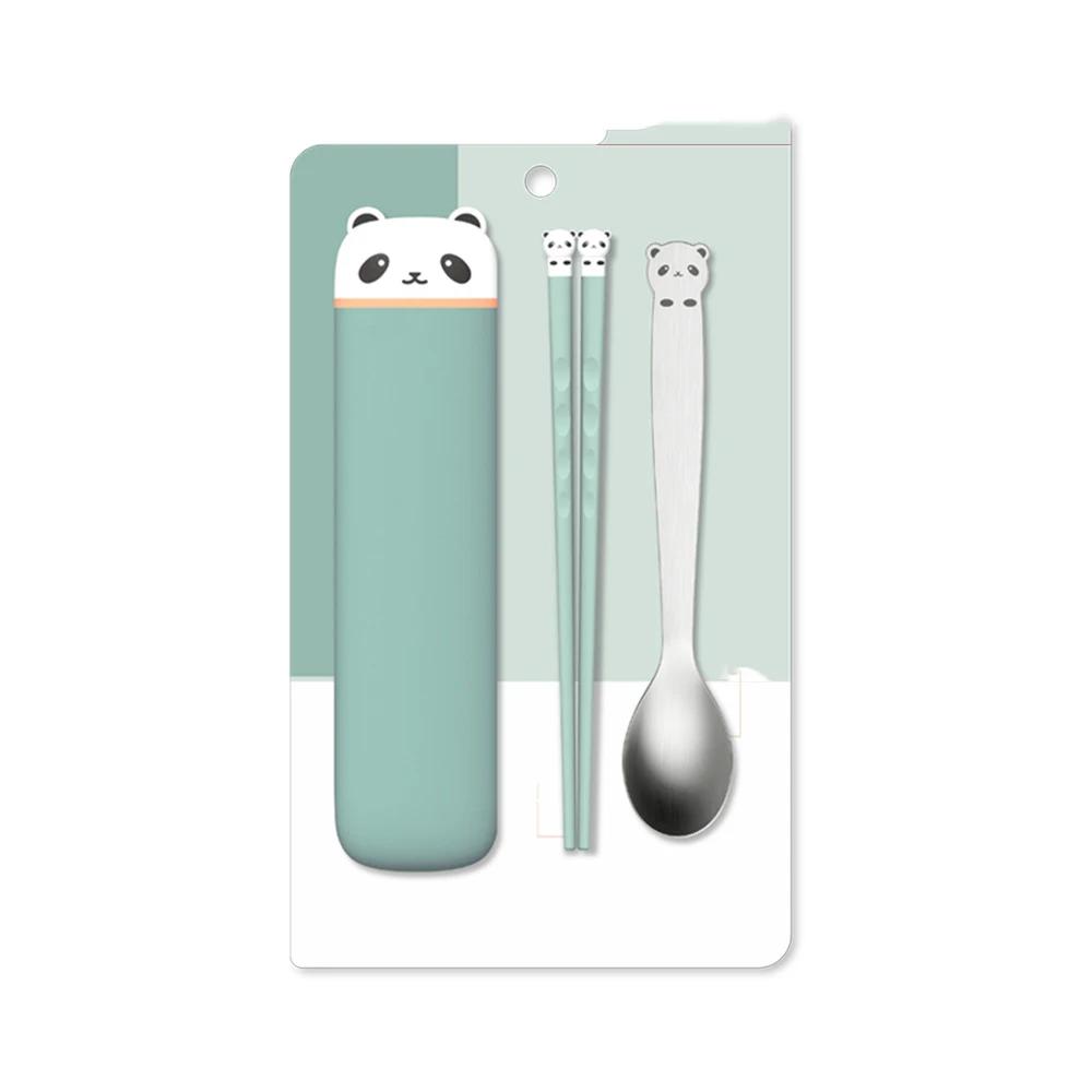

2 шт./набор ложек палочек для еды с коробкой столовые приборы студенты дети мультфильм панда столовая посуда дорожная портативная посуда кухонные принадлежности голубой воды