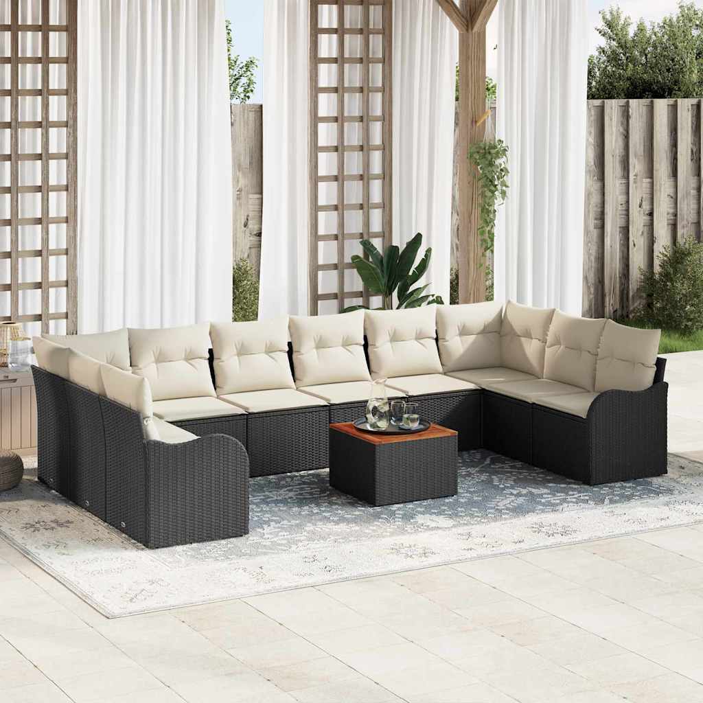 Garden Sofa Set 11 pcs Black and Cream Poly Rattan