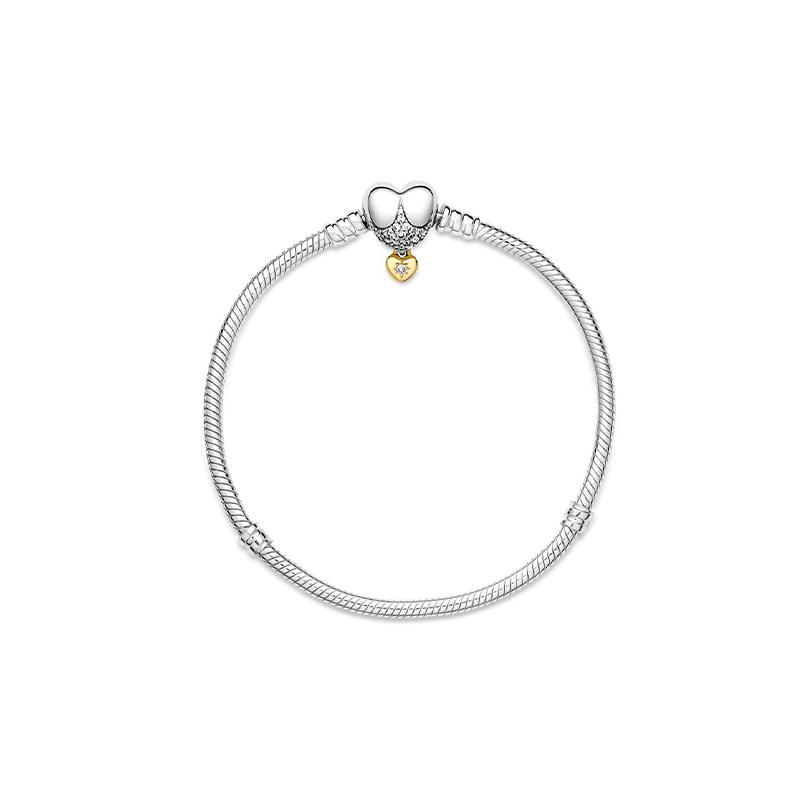Pandora MOMENTS Disney Serie Herzförmige Schnalle Schlangenknochen Kette 925 Silber Armband Damen Silber 569563C01