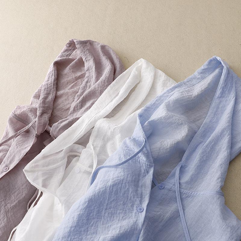 Sommer Frühling Damen Kapuzen Dünne Sonnenschutzkleidung Koreanischer Stil Modisch Lässig Strand Klimaanlagenhemd