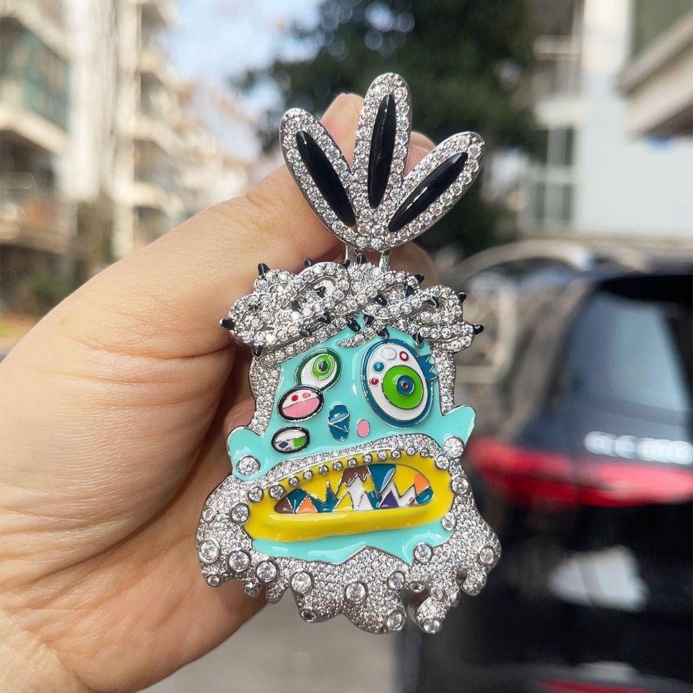 Personalized Cartoon Avatar Pendant Copper Inlaid Zircon Color Paint Exaggerated Pendant Cool Niche