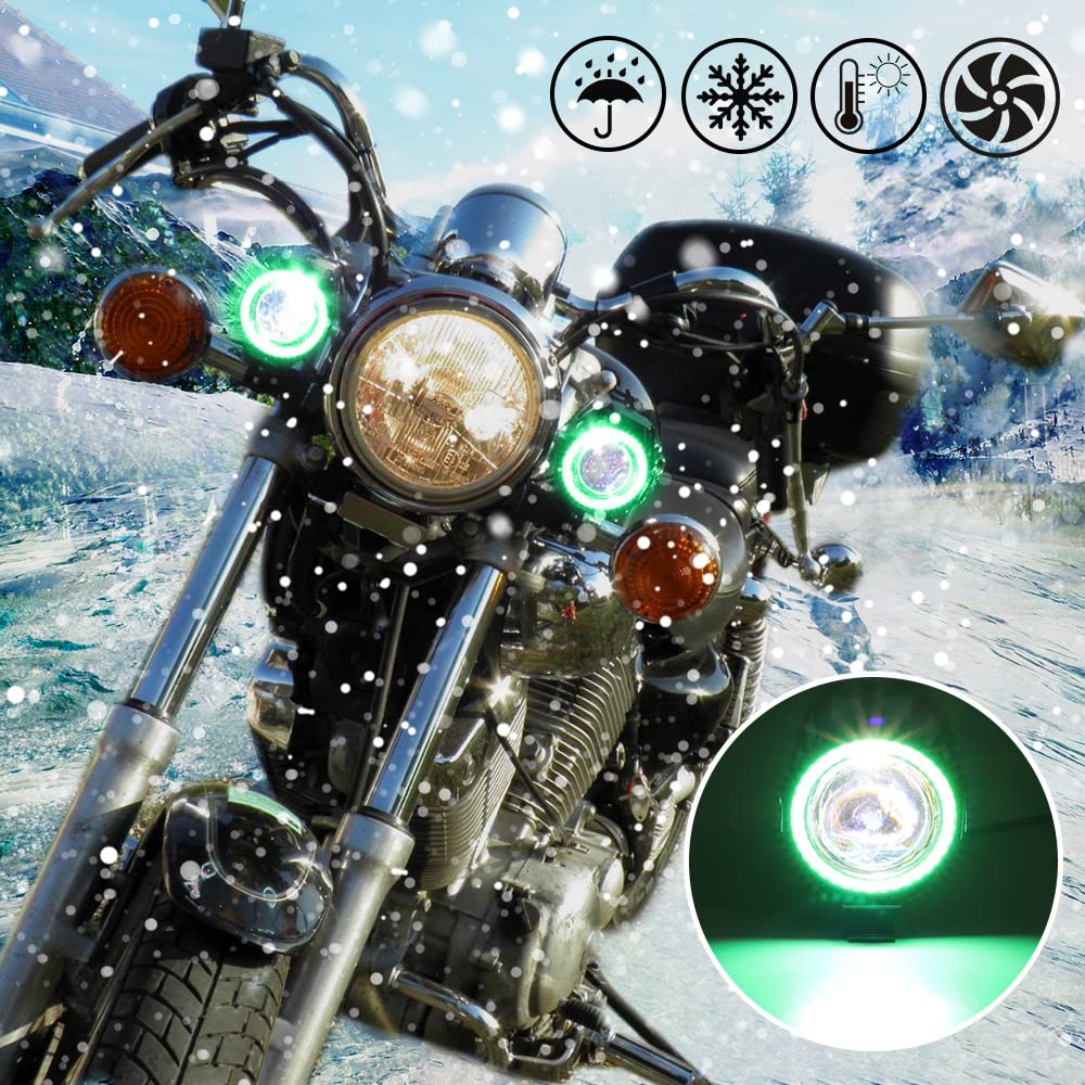 X-STYLE U7 Motorcycle Fog Lamp, 2 Modes, White + Green Squid Ring, LED Headlight,