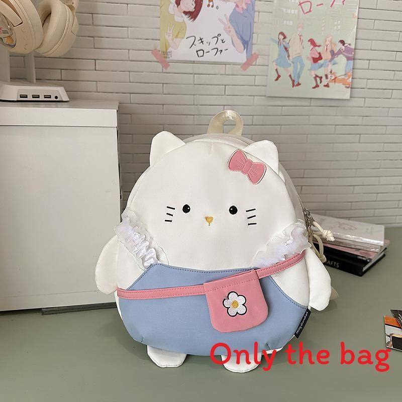 Cat Cartoon Embroidered Backpack For Girls Large Capacity Nylon School Bag With Zipper Closure For Daily Use