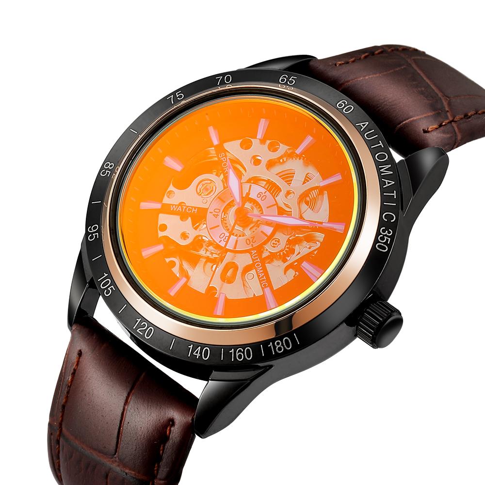 Creative Skeleton Mechanical Wristwatch Automatic Self Winding Watches Men Leather Steampunk Clock Without Battery Uhr Reloj
