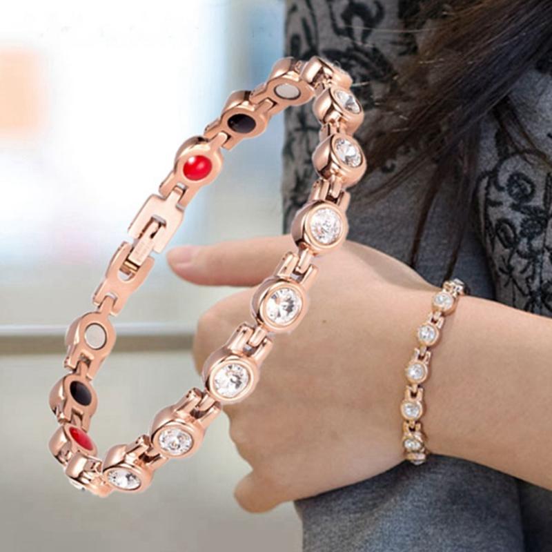 Healthy Therapy Energy Hologram Germanium Bracelets Magnetic Crystal Bracelets Bangles for Women Rhinestone Jewelry Accessories