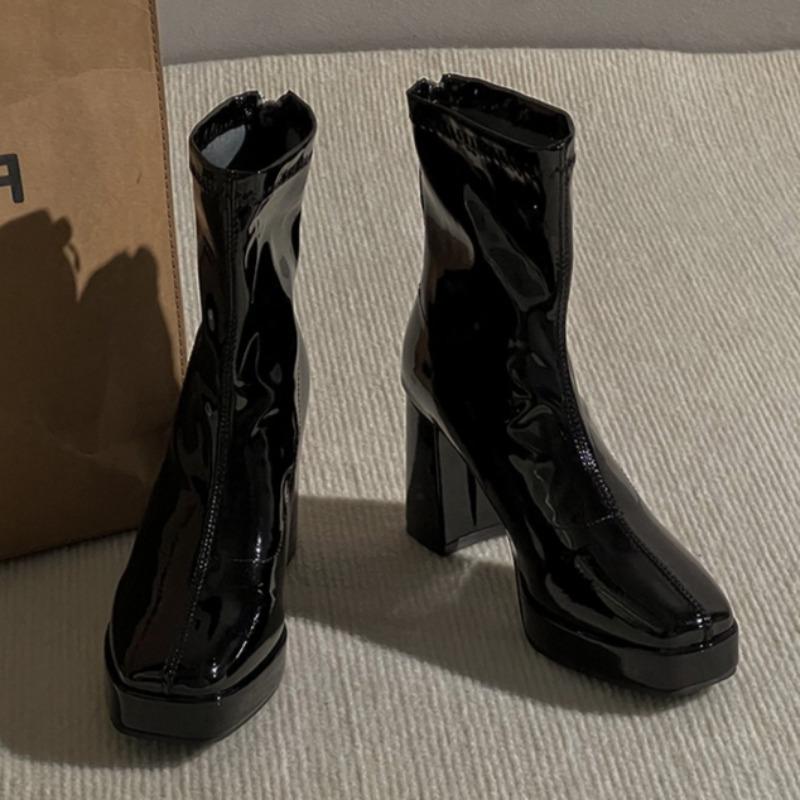 Fashion High Heels Women Platform Ankle Boots Fashion Leather Elegant Shoes 2025 Winter New Chelsea Short Boots Dress Pumps Zapatillas