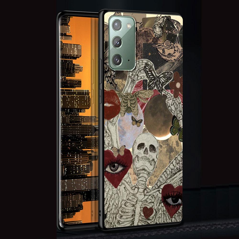 Retro Skull Butterfly Case for Samsung Galaxy Note 20 Ultra 10 Lite 9 8 A53 A52 S23 S22 S21 S20 Plus Silicone Black Phone Cover