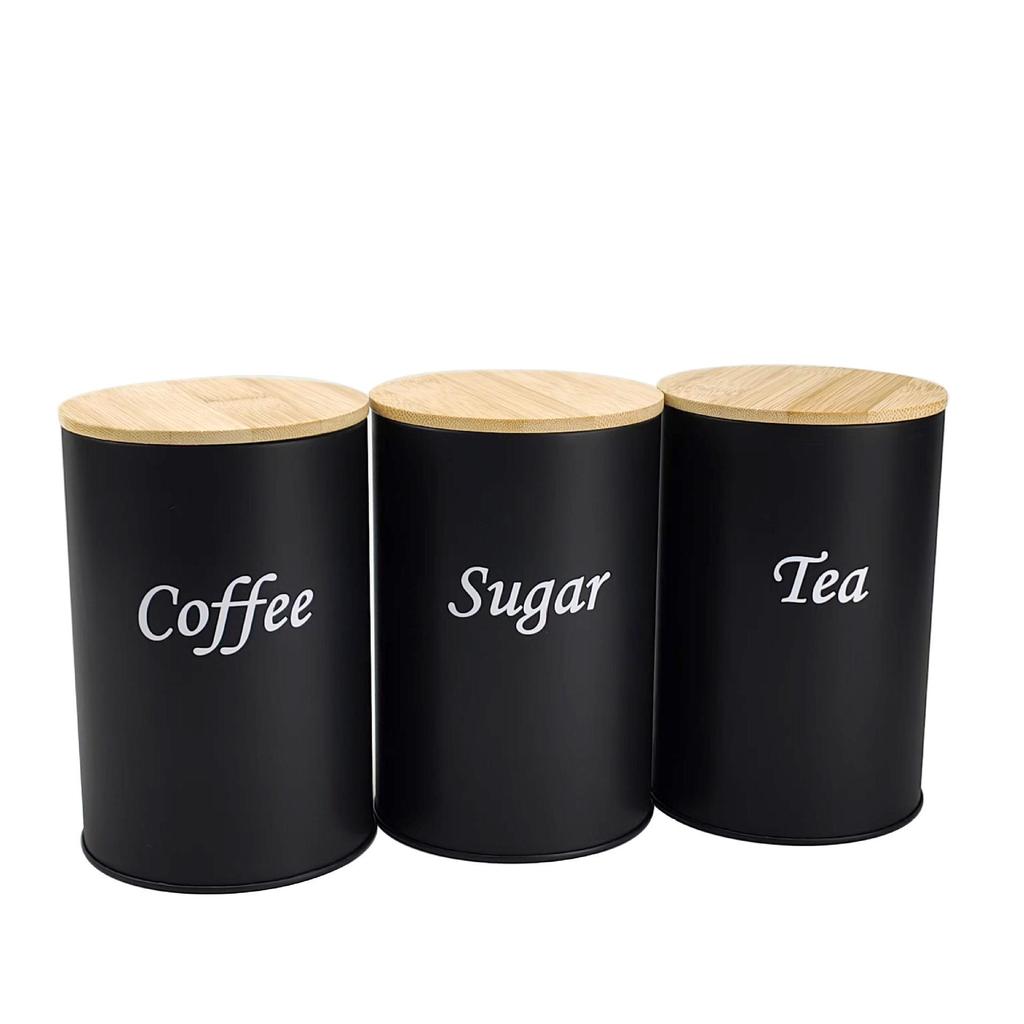 Bamboo Lid Square Metal Storage Tin for Coffee, Sugar, Tea - European American Style