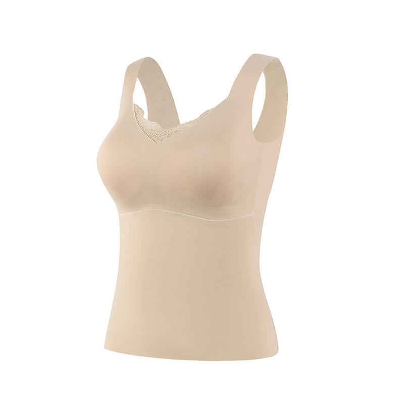 Seamless Mulberry Silk Lace Back Slim Fit Warm Vest