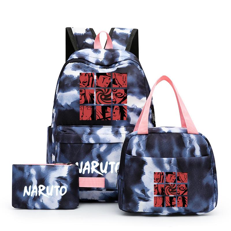 3Pcs/set Anime Naruto Canvas Backpack for Girl with Lunch Bag Pen Case Backpack Student Back To School Backpack Rucksack Mochila