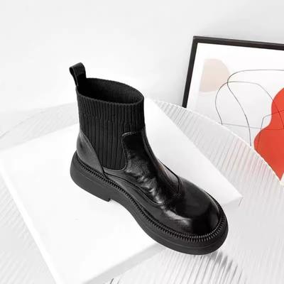 British Style Heightened Platform Martin Boots Women's Winter 2025 New Velvet Short Boots Elastic Boots Warm Thin Boots