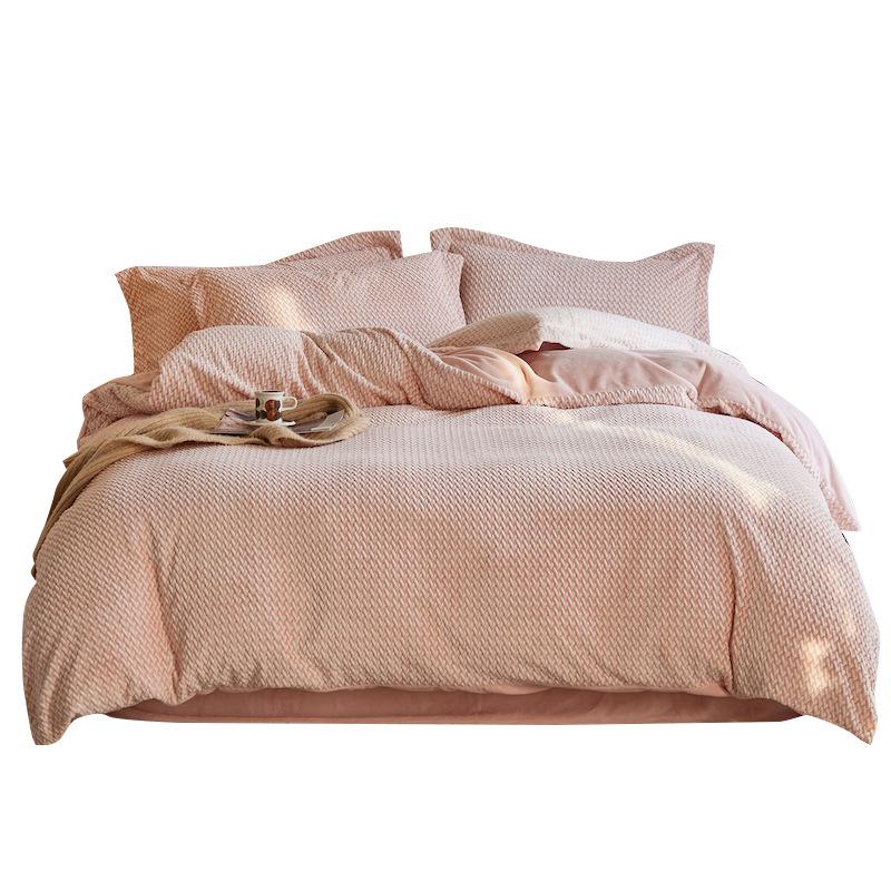 Four-Piece Set Of Thickened Milk Fleece Bed Antistatic High Gram Weight Coral Fleece Engraving Three-Piece Set