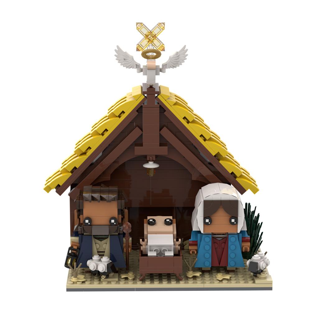 MOC Jesus Series Nativity Model Building Blocks Mary Joseph Jesus Figure Angel Cross House Assembled Bricks Toy Gift