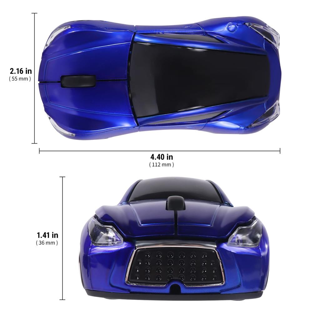 Wireless Car for and Compatible with Windows and Mac Blue 2.4GHz Mouse, Battery-Powered, Optical, Lightweight, Fun, Portable, Compact, Kids, PC,