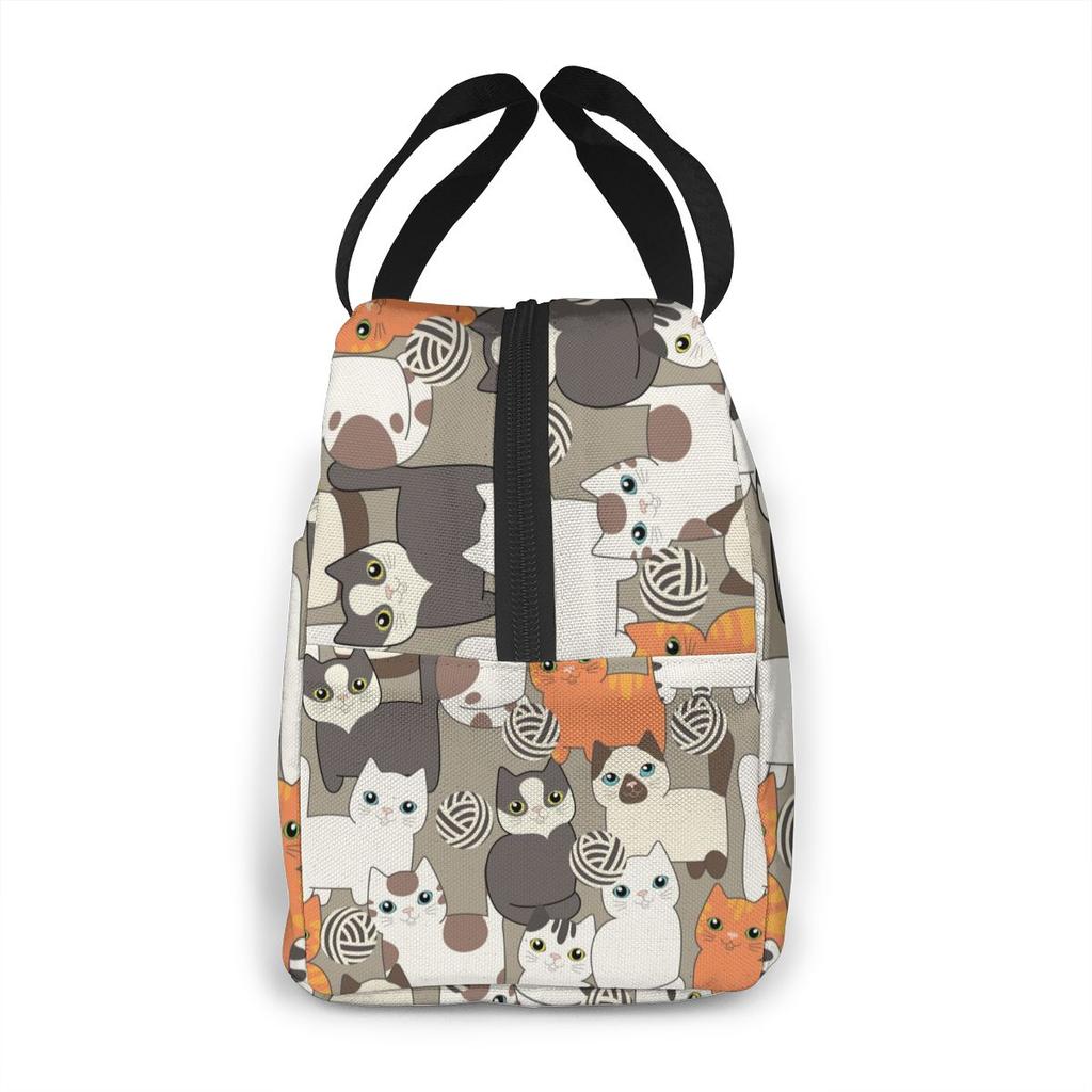 Insulated Lunch Bag Thermal Funny Cartoon Cats Tote Bags Cooler Picnic Food Lunch Box Bag For Kids Women Girls Men Children