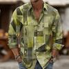 Men's Geometric Color Block Patchwork Shirt 3D Printed Shirt Button Up Shirt Casual Long Sleeve Shirt Street Blouse for Mens