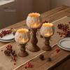 Rustic Pumpkin Statue for Entryway White Tealight Candle Holder Set, Farmhouse Halloween Tea Light Harvest Theme Home Decorations Holders Decor, Fall