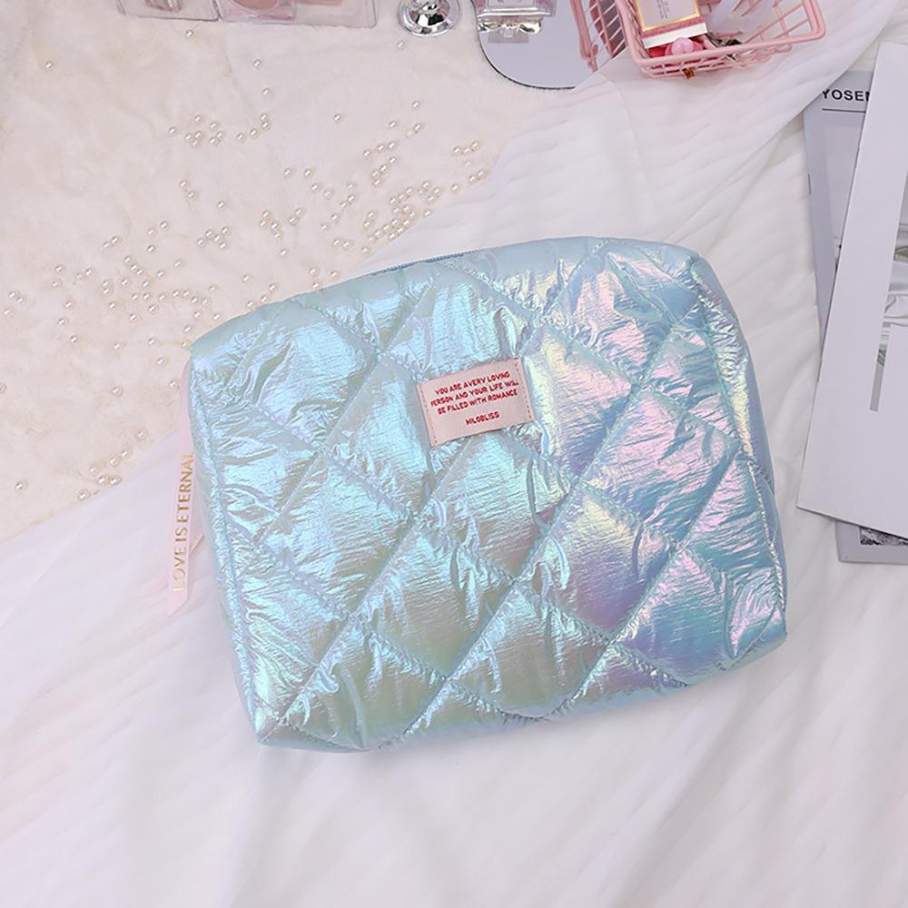 

Wide Open Quilted Makeup Bag Large Capacity Zipper Handle Ladies Storage Bags Travel Toiletry Cosmetic Bag