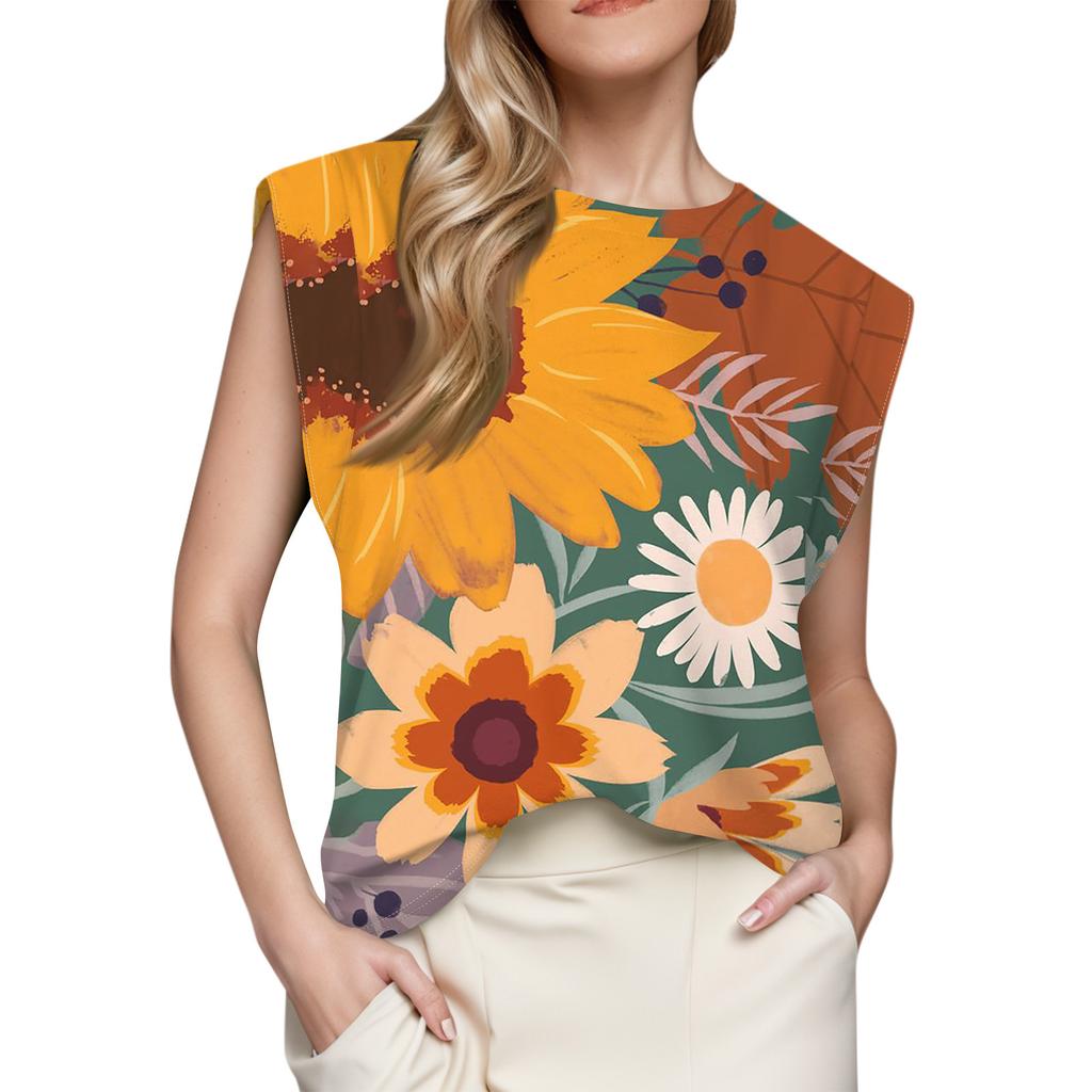 Dame Topp med Korte Ermer Sommer Trykket Tanktopp Basic T-skjorte Casual Løs