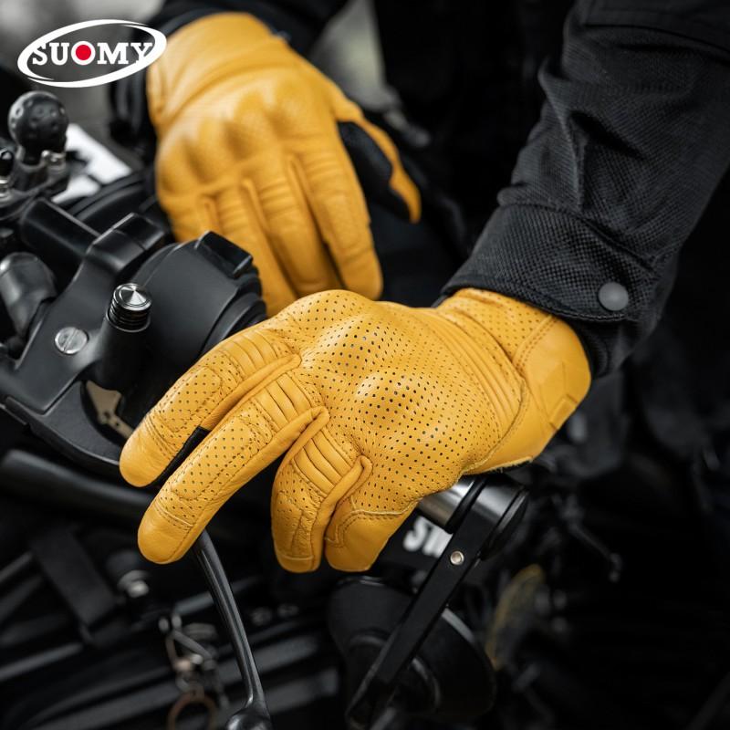 Echt Leer Motorhandschoenen Mannen Vrouwen Rijden Volle Vinger Geperforeerd Ademend Beschermende Uitrusting