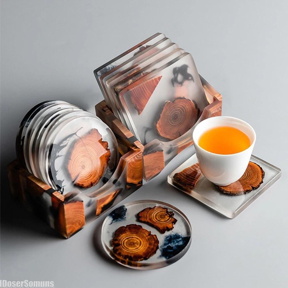 Japanese Wooden Tea Coaster Resin Insulation Pad Simple Coaster Creative Gasket Tea Ceremony Kitchen Accessories Home Decoration