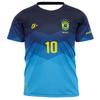 Maillot de Volley-ball/Sport Style Brésil | Corps Bleu Marine Manches Dégradé Jaune - Vert Drapeau Brodé Idéal pour les Fans & Athlètes