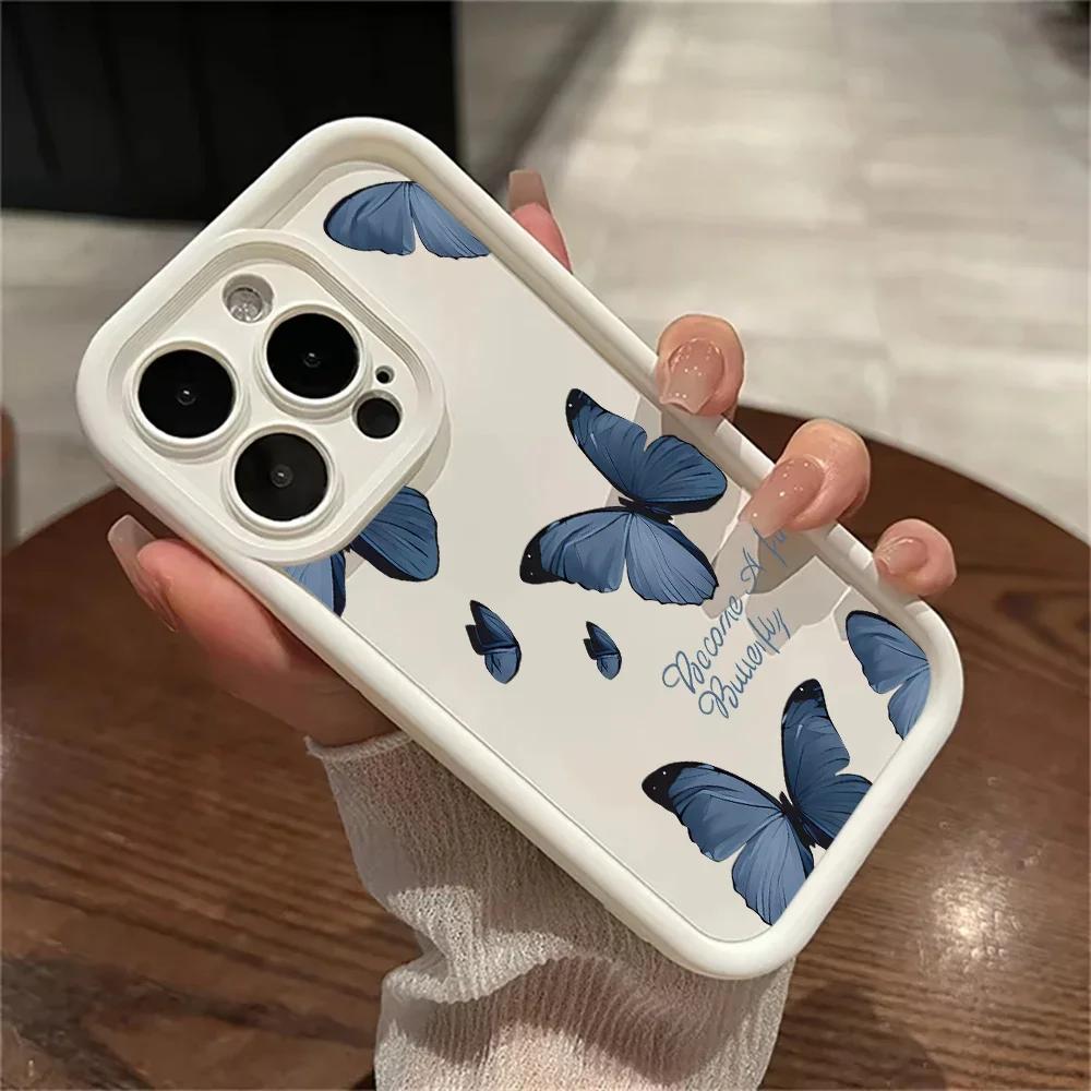INS Retro Butterfly Phone Case For iPhone 16 11 12 13 14 15 Pro Max Plus XS Max X XR SE2 Shockproof Silicone Bumper Back Cover