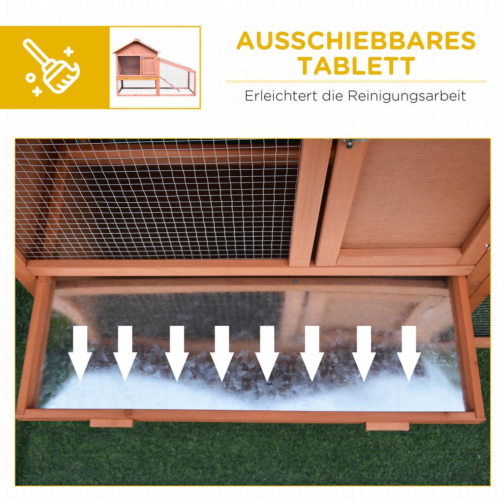 Wooden Rabbit Hutch with Ramp, 144x64.5x100 cm, Two-Tier Outdoor Small Animal Cage