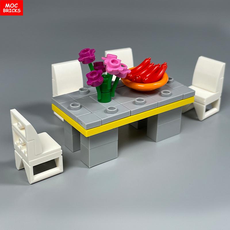 MOC Blocks Kitchen Cabinet Tableware Tool Coffee Maker Machine Water Dispenser Cooking Bench Learning Construction Block Children Toy