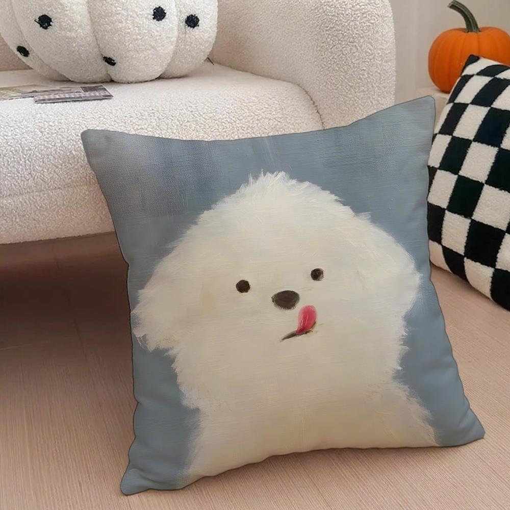 Cute Bichon Frise Pet Cushion Cover Throw Pillow Cover Hidden Button Durable Polyester Chair Cushion