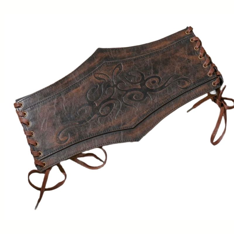 Embossed PU Waist Belt Adjustable Strap For Fairs Historical Reenactments Bohemian Accessory