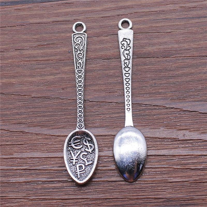 4PCS   Handcrafted Charm Antique Silver Rich Spoon Pendant Keychain