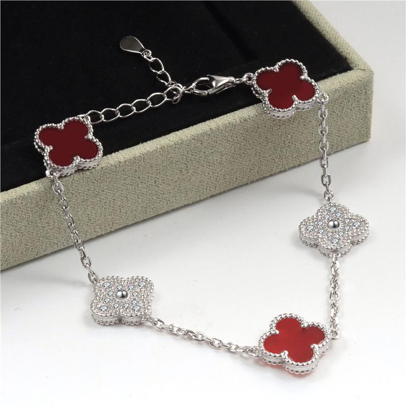 Bracciale Quadrifoglio Cinque Fiori Portafortuna per Uomo e Donna Oro 18K Agata Madreperla Seiko Bracciale di Alta Gamma