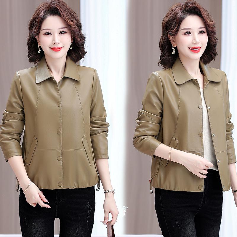 

Ретро Куртка зі штучної шкіри в гонконзькому стилі - Маленький розмір, Вільний крій для весняно-осінньої жіночої моди 5XL: 145-160 jin хакі