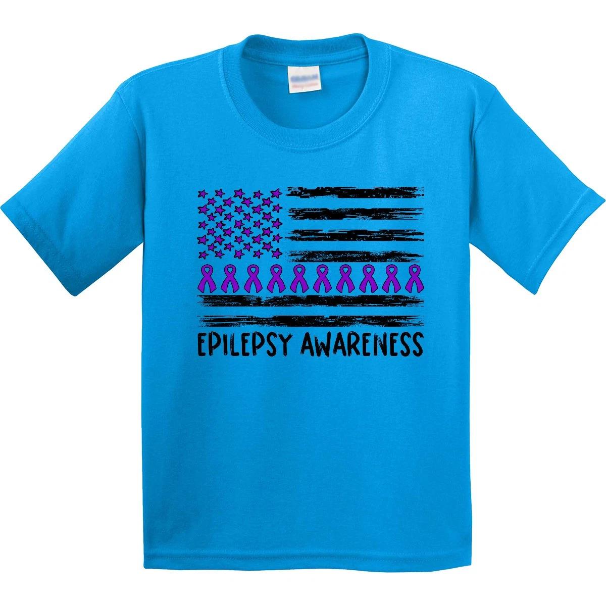 Inktastic Epilepsy Awareness Purple Ribbons And Flag Youth kids boys T-Shirt Ribbon Look 120