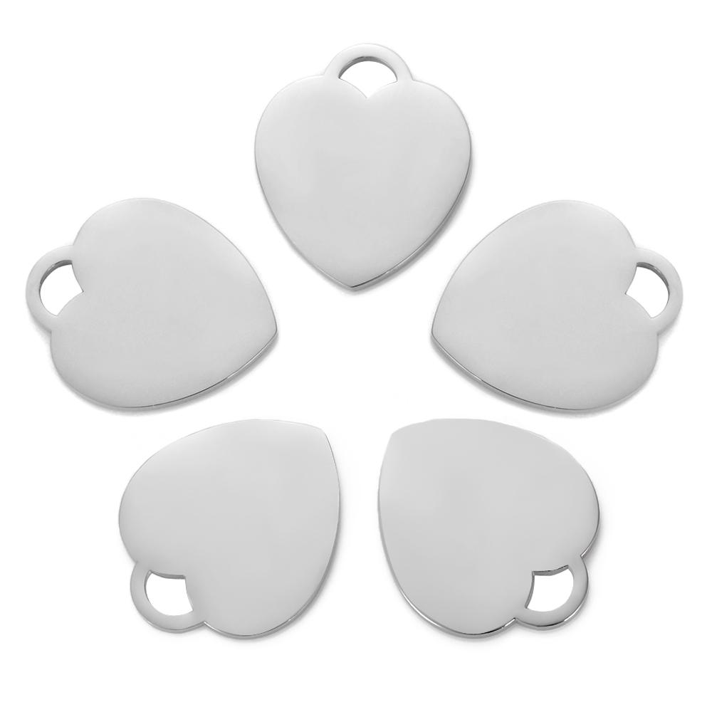 5Pcs Stainless Steel Mirror Polish Blank Heart Pendant Wholesale Jewelry Finding Accessories Initial Name Dog Tags