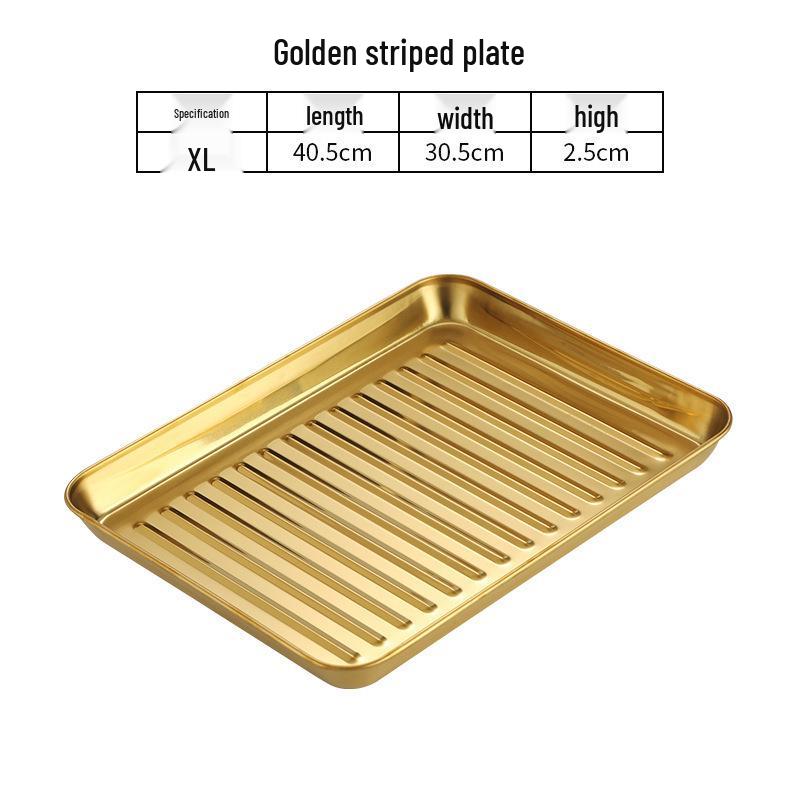 Korean Style Stainless Steel Gold BBQ & Grilling Plate - Versatile Rectangular Tray for Rice, Noodles, Steaming, and Snacks