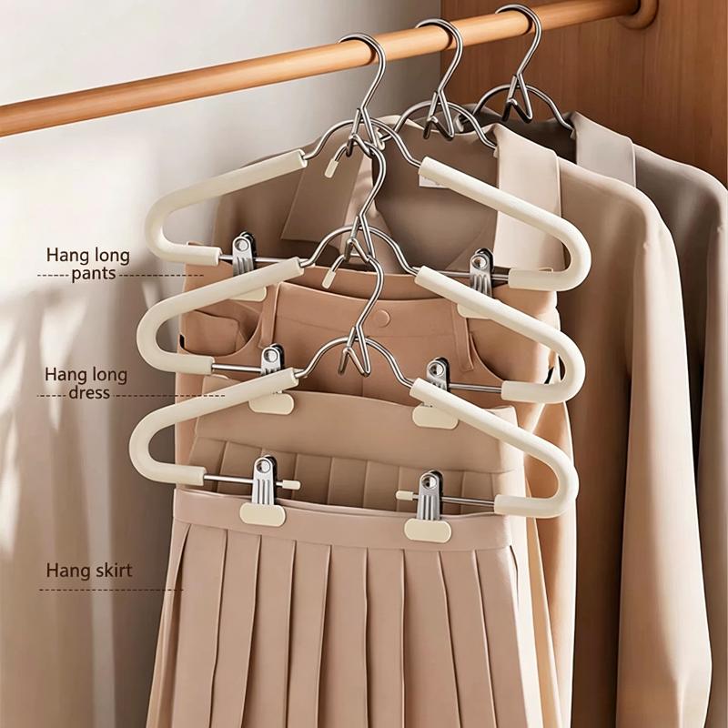 Adjustable 2 In 1 Cloth Hangers with Clips Heavy Duty Non-Slip Jeans Skirt Hangers for Home Wardrobe Storage
