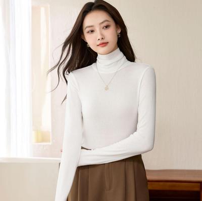 Women's Slim Fit Lightweight Tencel Wool Half-Turtleneck Top for Autumn/Winter 2024