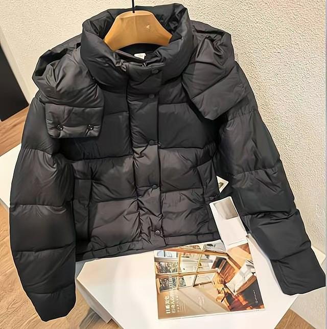 Lulu Kurze Kältebeständige Daunenjacke mit Kapuze: 4-Gitter-Puff, Abnehmbar & Warm für Herbst/Winter-Fitness