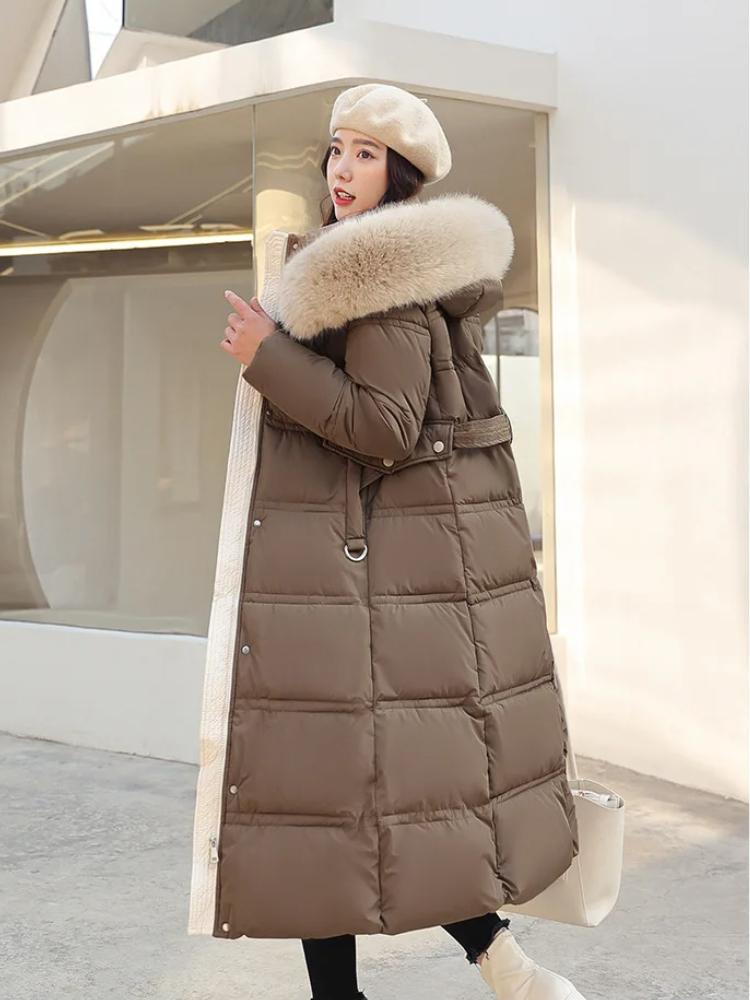 2024 Autumn Winter New Down Cotton Parkas Jacket Women's X-Long Faux Fur Collar Padded Jacket Thick Loose Large Size Padded Jacket