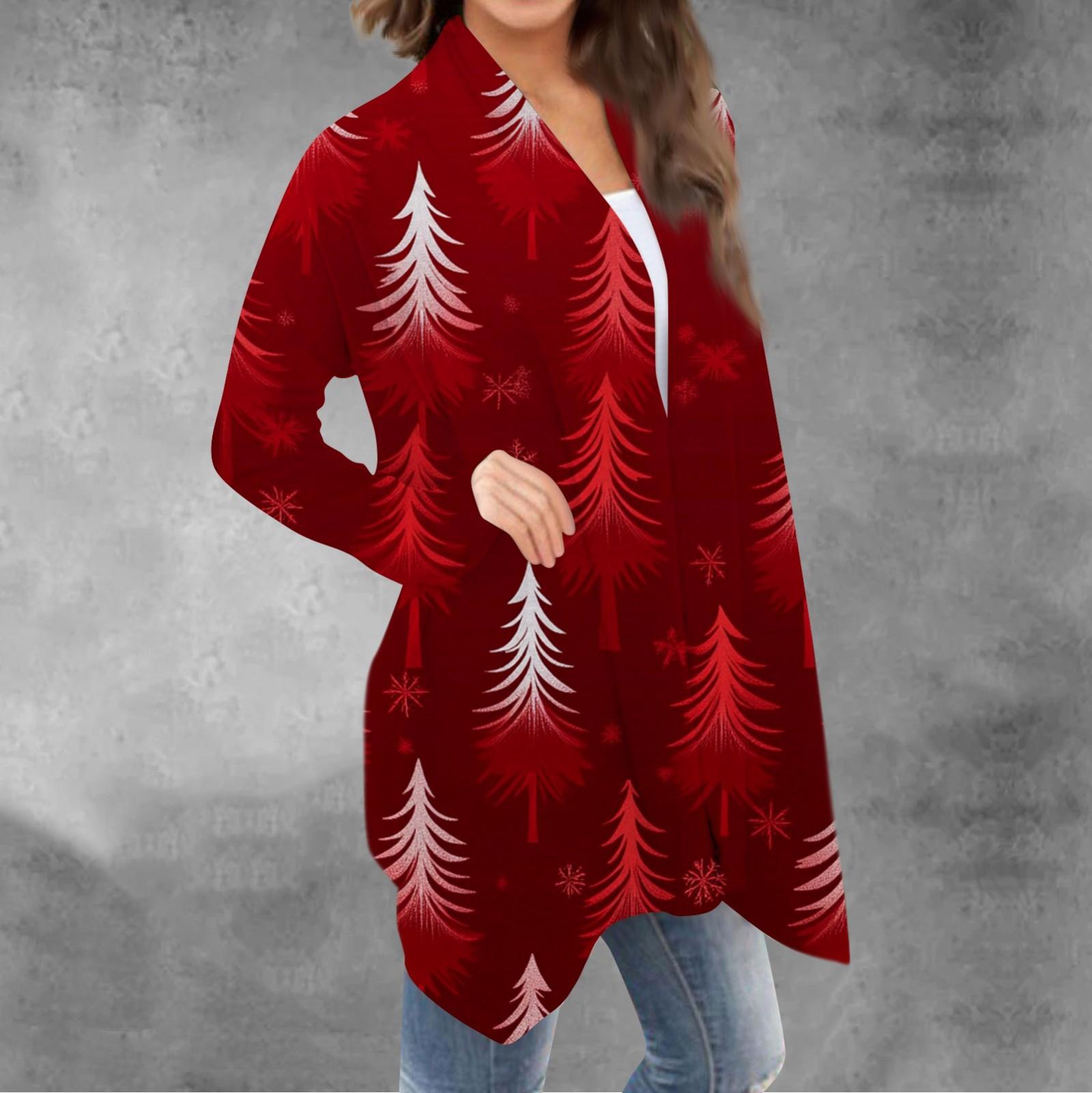 

Жіночий повсякденний різдвяний кардиган з довгими рукавами без верхнього пальто S червоний