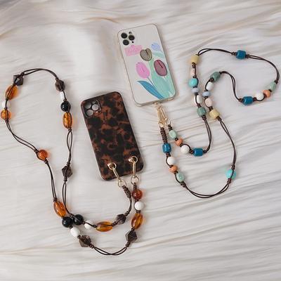 Nový doplněk k telefonu Řetízek na mobil proti ztrátě Univerzální Hnědý Korálkový Roztomilý Ramenní Krční Crossbody Popruh na Telefon Pouzdro Držák Řetízky